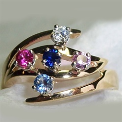 Mother's Ring with 5 Colored Gemstones